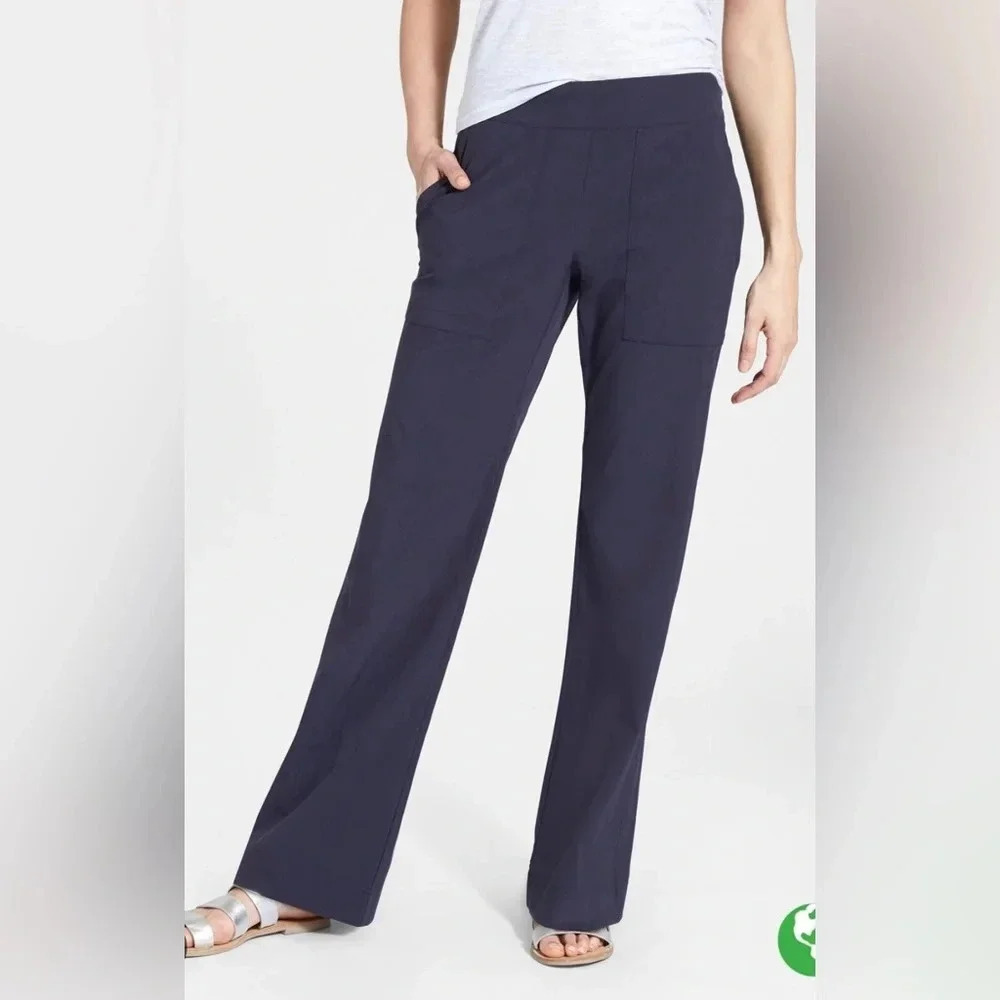 Athleta Chelsea Wide Leg Pant Navy Blue Pull On Pants Lightweight Pocket…
